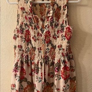 Rose +Olive synthetic blouse with smocking. Size small.
